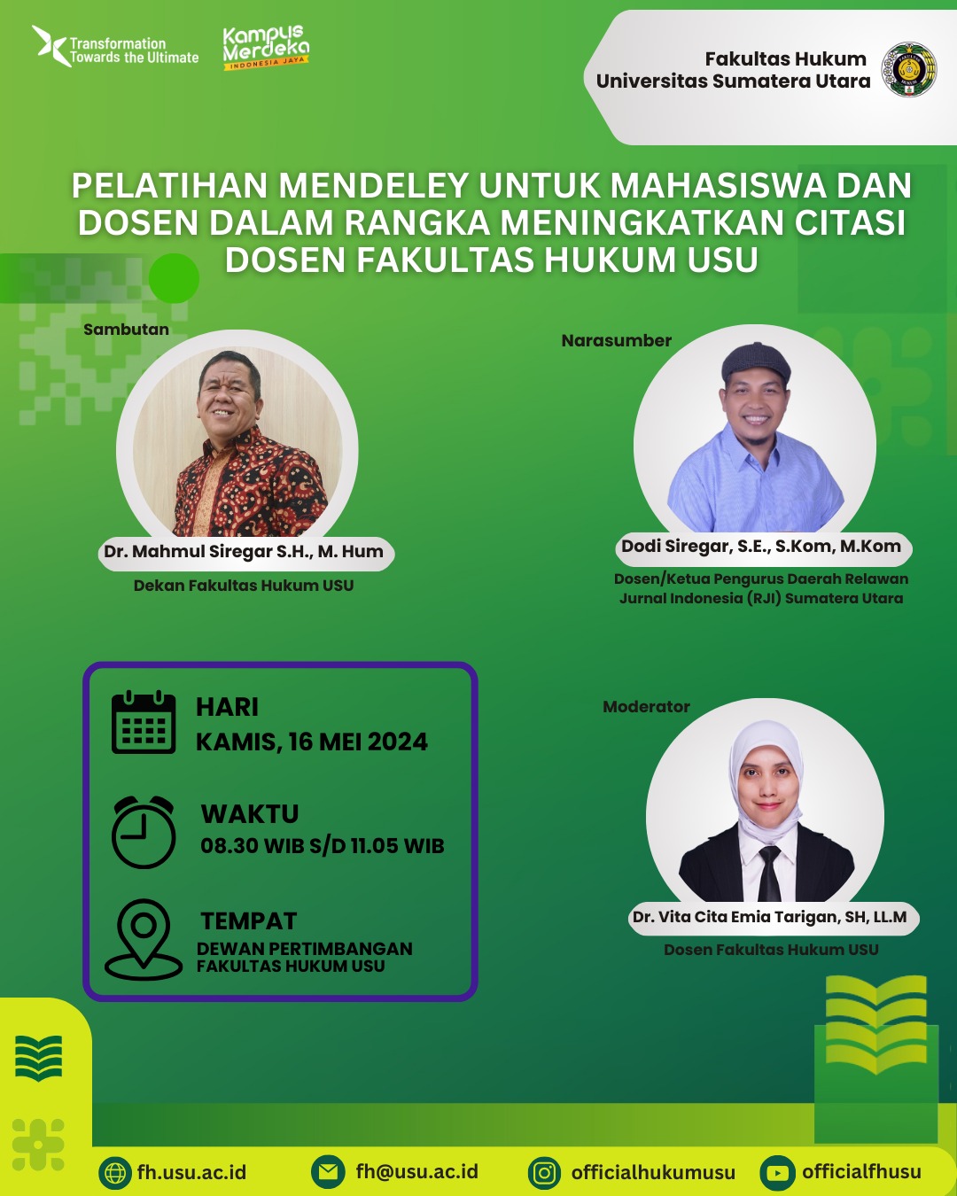 Pelatihan Mendeley untuk Mahasiswa dan dosen dalam Rangka Meningkatkan Citasi dosen Fakultas Hukum USU